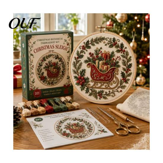 Набор для вышивания Christmas для начинающих, с напечатанным рисунком, полный комплект, арт и наборы инструментов для взрослых, праздничный настенный орнамент