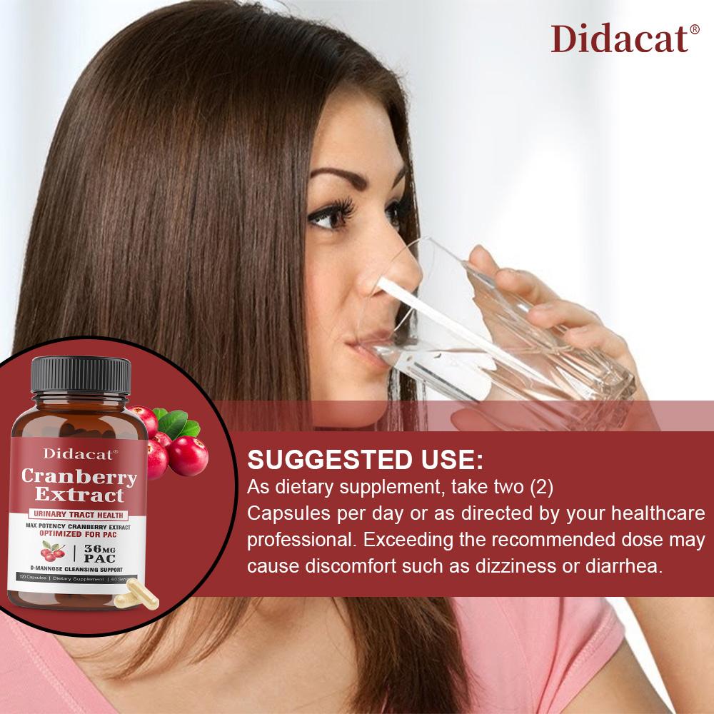 Premium Cranberry Extract Formula - Optimized with 36mg PAC & D-Mannose for Urinary Tract Health & Cleansing Support - 120 Capsules