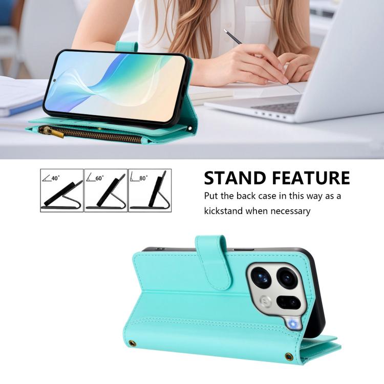 Cheaper Price for OPPO Find X9 Pro Magnetic Closure 9 Card Slots Zipper Leather Case with Hand Strap