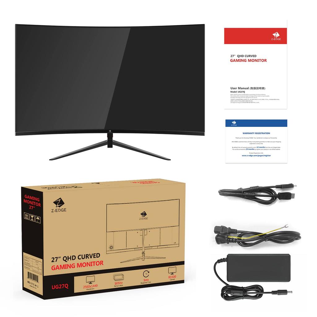 Z Curved Gaming Monitor 1ms Curved 2560x1440 Frameless LED UG27Q AMD Freesync Premium Display Port HDMI Speaker Z-Edge 27" 165/144Hz 169 Built-in