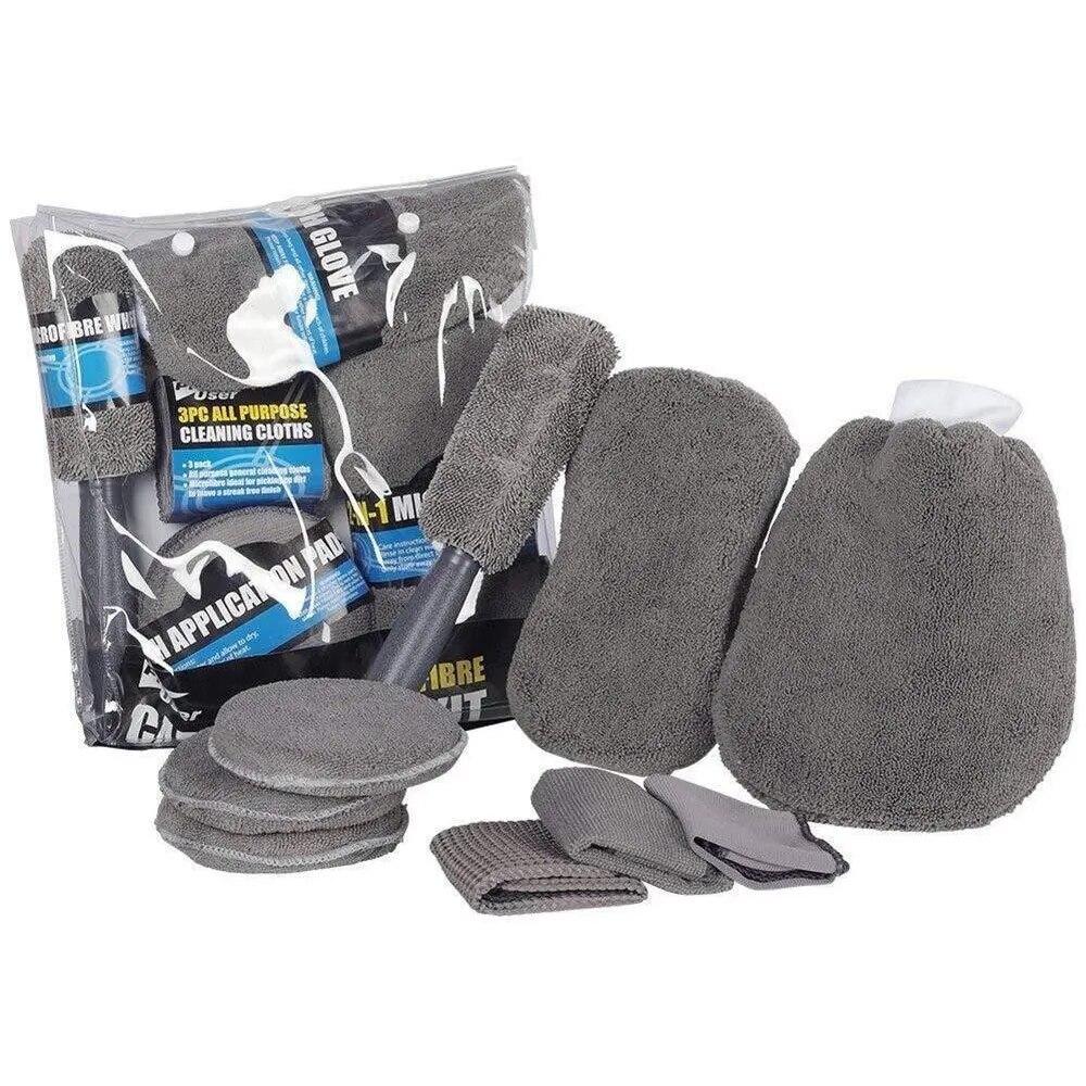 9 шт., наборы для чистки автомойки, полотенца из микрофибры, румяна, губка для мытья, перчатки, аппликатор для ухода за полировкой, подушечки для автодетейлинга, моющие средства