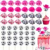 48Pcs Disco Cowgirl Cake Decoration, 24Pcs Disco Ball Cup Toppers 24Pcs Mini Pink Cowgirl Hats Cow Print Cowboy Hats Favor Birthday Table Deco