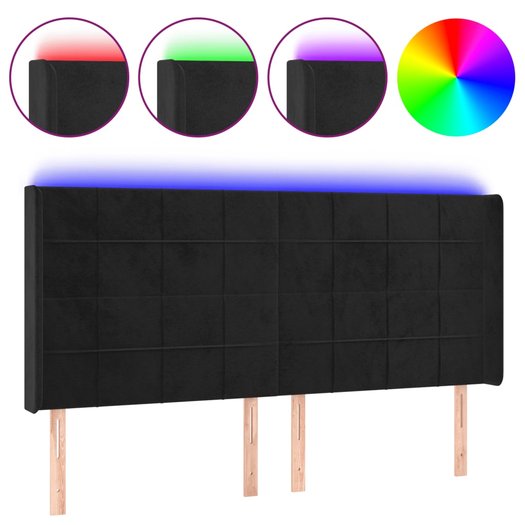 LED Headboard in Black 183 x 16 x 118 128 cm Velvet