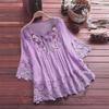 Women Lace Embroidery Flower Loose Plus Size Half Sleeve Shirt