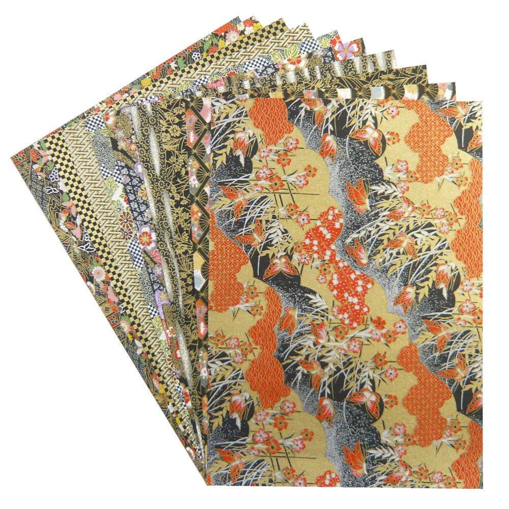 Washi Kawasumi Chiyogami Yuzen Washi B4 size 10 patterns 10 sheets Black