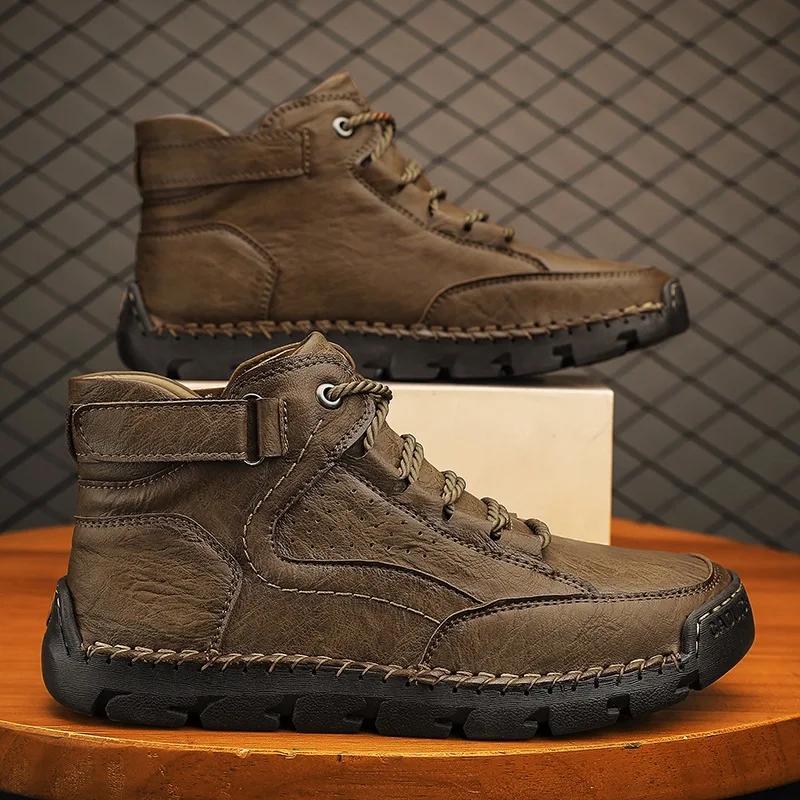 Модная мужская обувь ручной работы, ботинки больших размеров, повседневная обувь, удобные мягкие ботильоны, уличные нескользящие износостойкие ботинки 2025