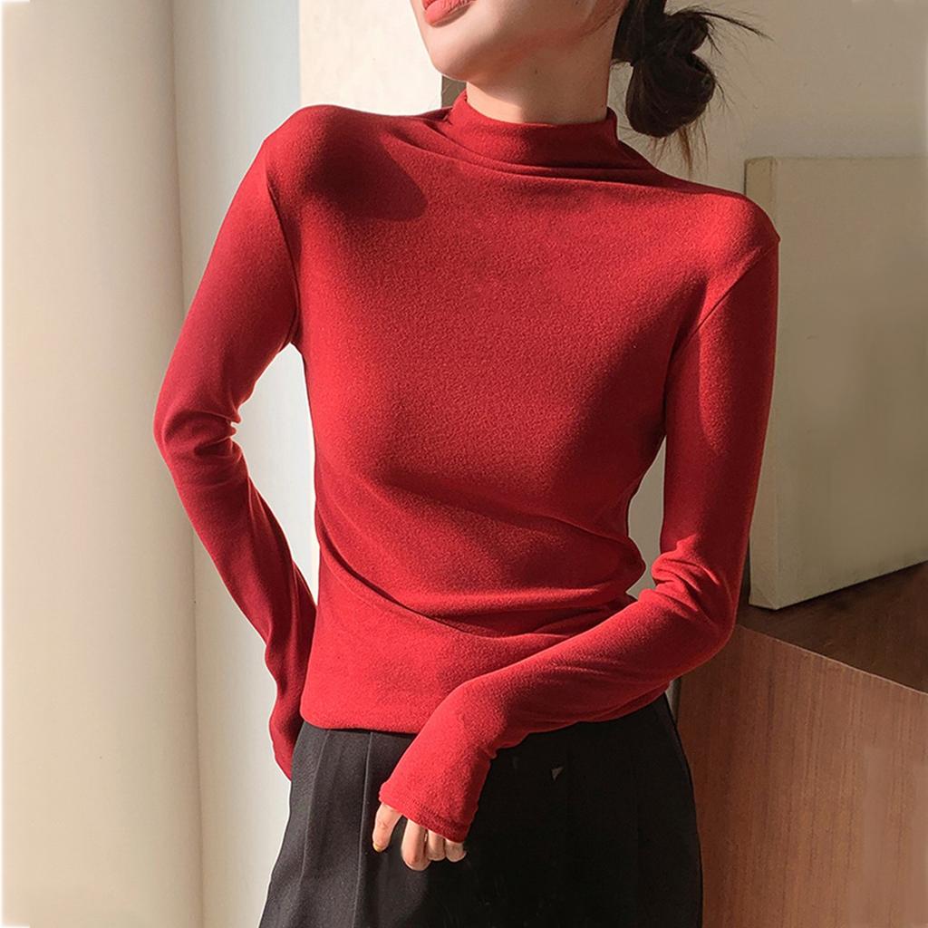 Women's Solid Color Solid Color Semi High Neck Slim Fit Base Shirt With Long Sleeve Tight T-shirt