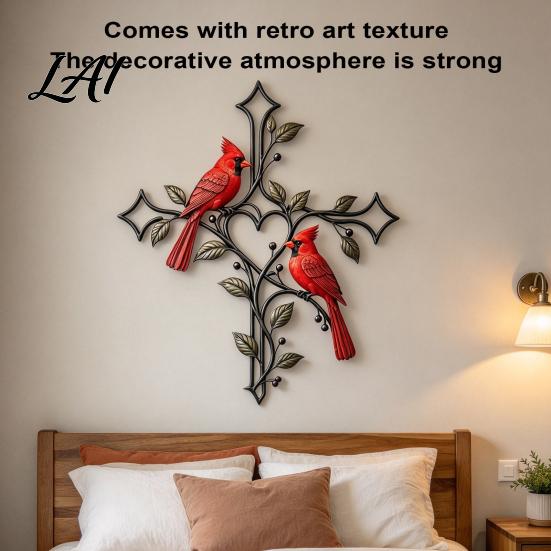 Christian Gift for Friends Metal Cardinals Wall Art Red Bird Religious Symbol Home Decorations Decor Decoration Living Room Entryway Porch
