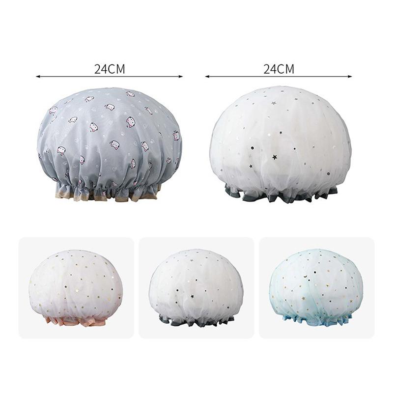 Double-Layer Kitchen Lady Light Oil Fume-Proof Cap Shower Cap Waterproof Adult Women Shower Bath Cap Shampoo Cap Cute Glitter