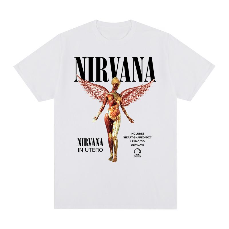 Hot Nirvana Rock Band Vintage Tshirt Y2k Casual Loose Angel Floral Grunge Music Cotton Unisex T Shirt New Tee Tshirt Unisexs Tops