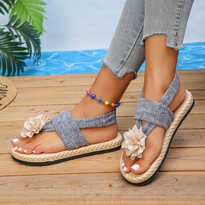 Женские тапочки Модные повседневные тапочки Отпуск Праздник Плетеные Сандалии с цветочным узором Пляжная обувь для женщин