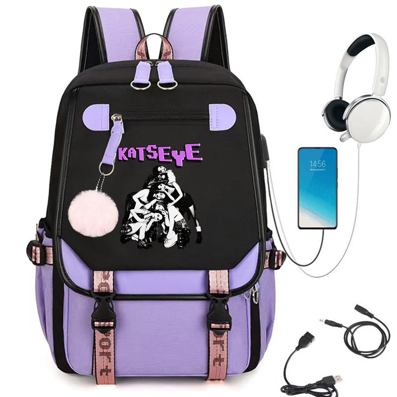 KATSEYE K-Pop Girl Group Print School Student Backpack 60123-6 Large Capacity Lightweight Casual Travel Bag