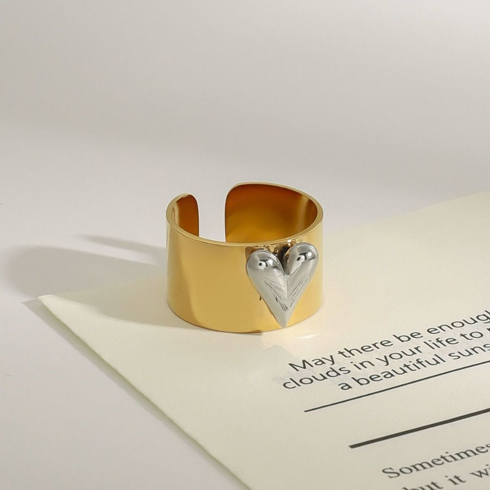 Smooth Love Heart Opening Ring Stainless Steel Finger Ring Heart Shaped Ring Valentine's Day