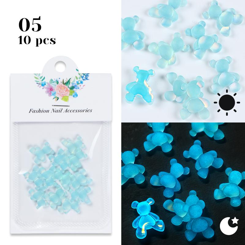 10 шт. светящиеся в темноте кавайные конфеты розовый медведь подвески для ногтей украшения макарон светящиеся акриловые стразы детали товары для дизайна ногтей