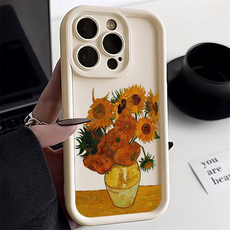 Чехол для iPhone 16 15 11 13 14 12 Pro Max Plus Mini 16Pro с картиной Ван Гога «Звездная ночь» Чехол для телефона Подсолнухи Цветущий миндаль