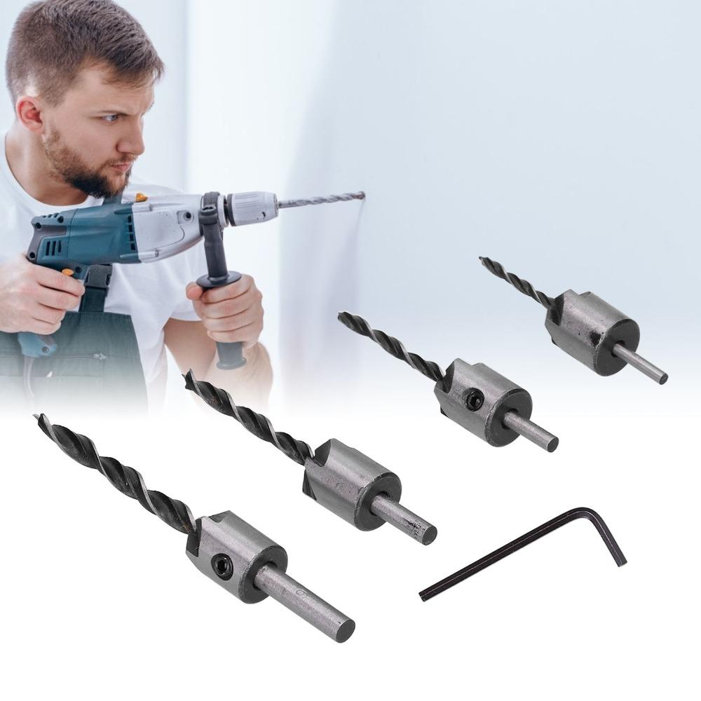 4PCS 5 Flute Countersink Drill Bit Set Metric Size High Carbon Steel Reaming Tool Set Positioning Design Hex Key Wrench Included