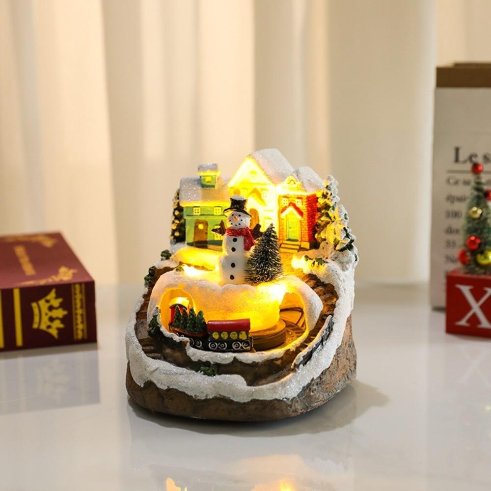 Creative Resin Christmas Village Houses LED Light Snow View Xmas Ornament Craft Santa Claus New Year Decor Festive Atmosphere