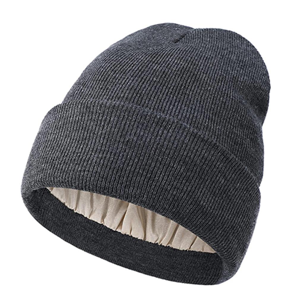 Satin Knitted Hat Acrylic Winter Hat For Men And Women Silk  Soft Loose Warm Cuffed Wool Hat