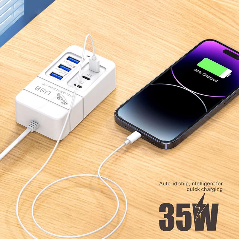 1 шт., многопортовое зарядное устройство Us Plug 6 портов, 35 Вт, Pd Type-C, быстрая зарядка мобильного телефона, настенные зарядные устройства, USB-концентратор TypeC