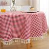 Tablecloth Around-Cotton Linen Tassel Tablecloth, Plaid Round Tablecloth, Red Striped Lattice Table Map, Wedding Cloth Cover