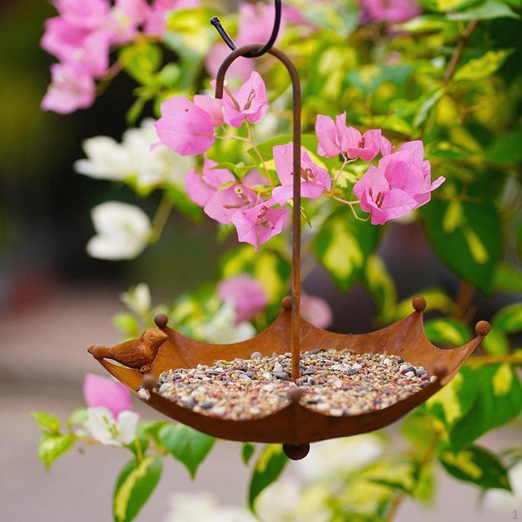Umbrella Bird Feeder, Hanging Metal Food Holder for Outdoor, Courtyard, Backyard