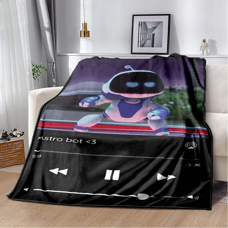 Astro Bot Game Flannel Blanket, Starry Desert Robots & Game Controller Print Throw Blanket for Sofa Bed
