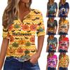 Women's T Shirt Halloween Print Button Short Sleeve Daily Weekend Fashion Basic V- Neck Regular Top