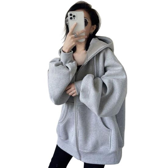Women's Zip Up Sweatshirt Fleece Lined Hoodies Oversized Long Sleeve Hooded Coat with Pockets