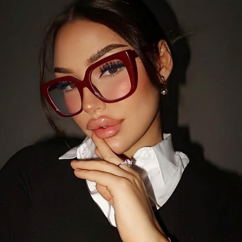 1pc Vintage-Inspired Burgundy Square Frame Glasses for Women Oversized Eyeglasses Perfect for Daily Wear Everyday Glasses
