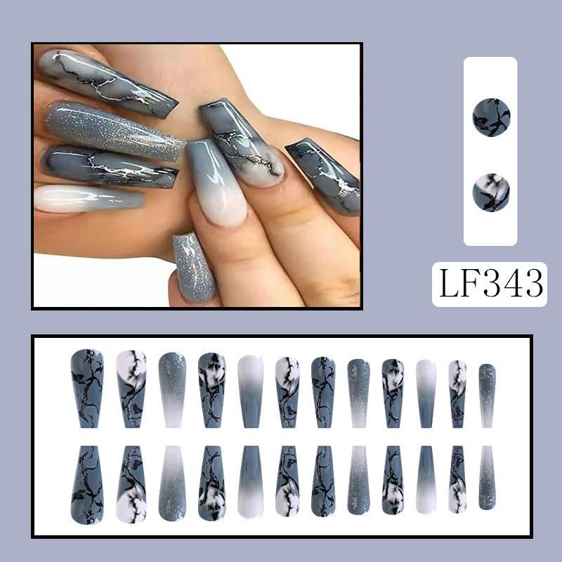 24PCS/SET Quick Nails Flower Diamond Manicure Long Ballet False Nails Waterproof Wearable Ready-made Nail Stickers