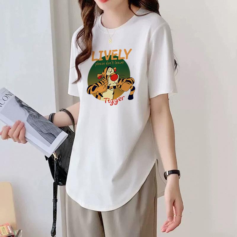 Round Neck Black Short-sleeved T-shirt for Women In Summer Mid-length Style Covering The Butt Curved Hem Loose Slimming Top