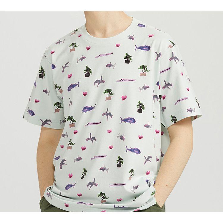 Uniqlo Печатная футболка прямого кроя Унисекс топы Светло-зеленый 428059-50