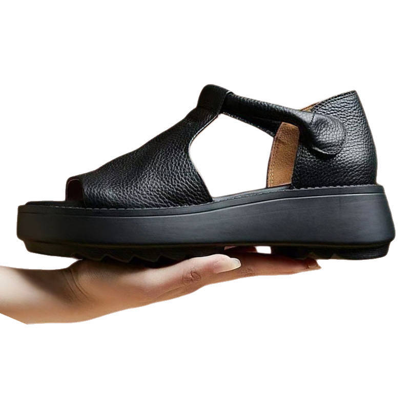 Летние женские римские сандалии на толстой подошве, увеличивающие рост, с открытым носком, на среднем каблуке, с мягкой подошвой, в стиле ретро, повседневные