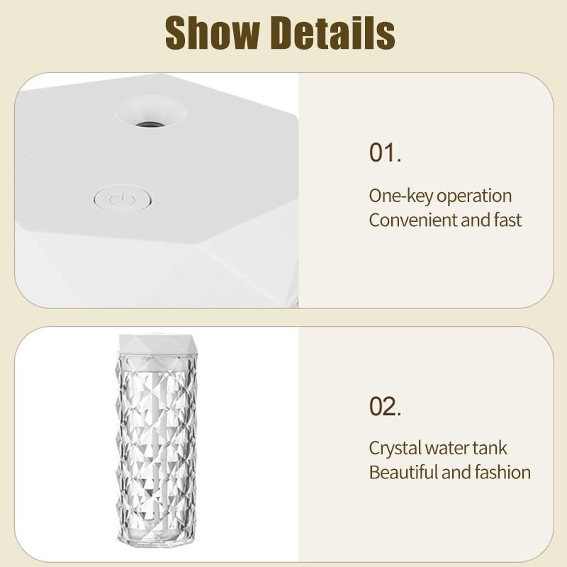 Настольный хрустальный увлажнитель на 1000 мл со светодиодной подсветкой. Зарядка через USB. Бесшумный генератор тумана. Автомобильные диффузоры большой емкости. Освежитель воздуха. Распылитель с ночниками.