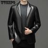 Весенне-осенняя мужская кожаная куртка, повседневный мужской костюм с воротником, кожаная куртка, кожаный костюм