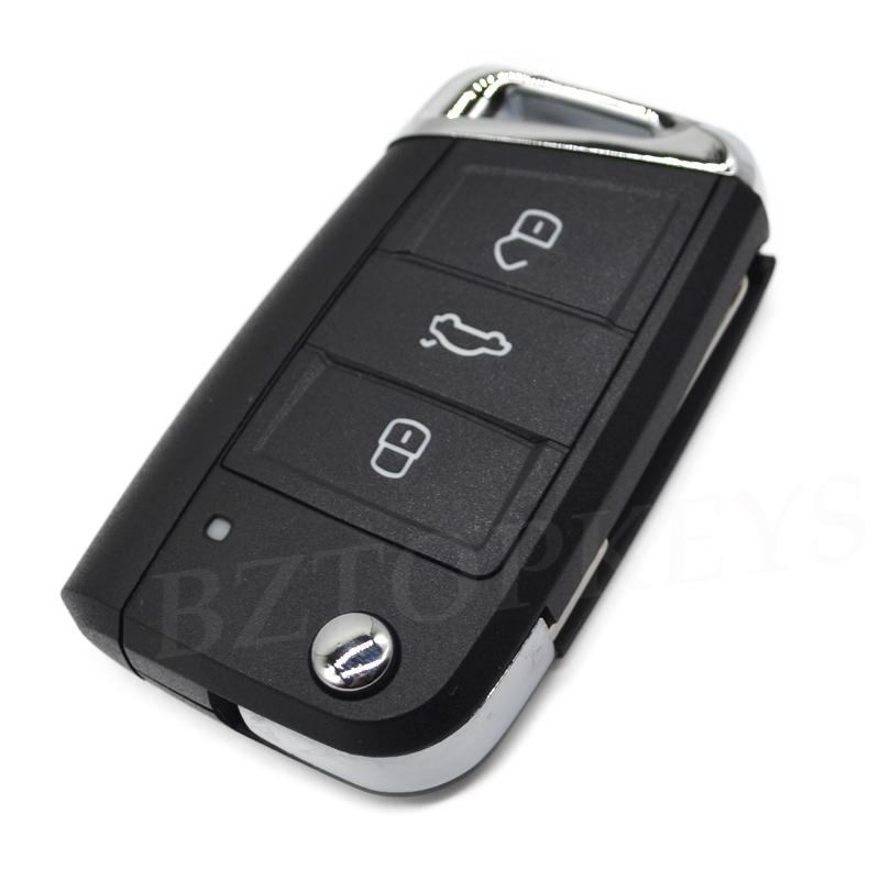 Folding key case blank cover HU66/HU162t 3button for VW Skoda MQB G TI Golf7 MK7 Seat Leon remote key shell