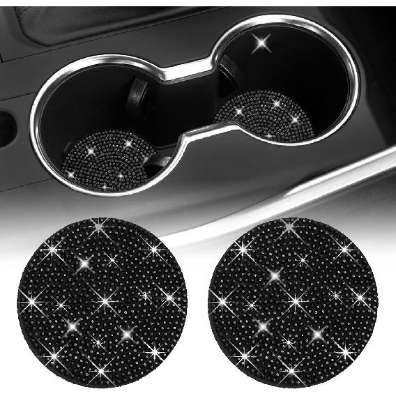 2PCS Bling Cup Holder Coasters for Car - Universal Non-Slip 2.72 Inch Silicone Cup Holders, Embedded Crystal Rhinestone Car Interior Accessories,