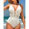 Fashion Solid Deep V Neck One Piece Swimsuit Women Hollow Out Pleate Swimwear Beach Bathing Suit Monokini Bandage