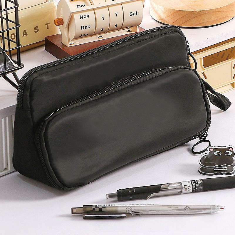 1pcs Pencil Case Triangle Pen Bag Staged Pocket Multi Mesh Storage Trasparent Back Pocket Stationery Organizer Pouch