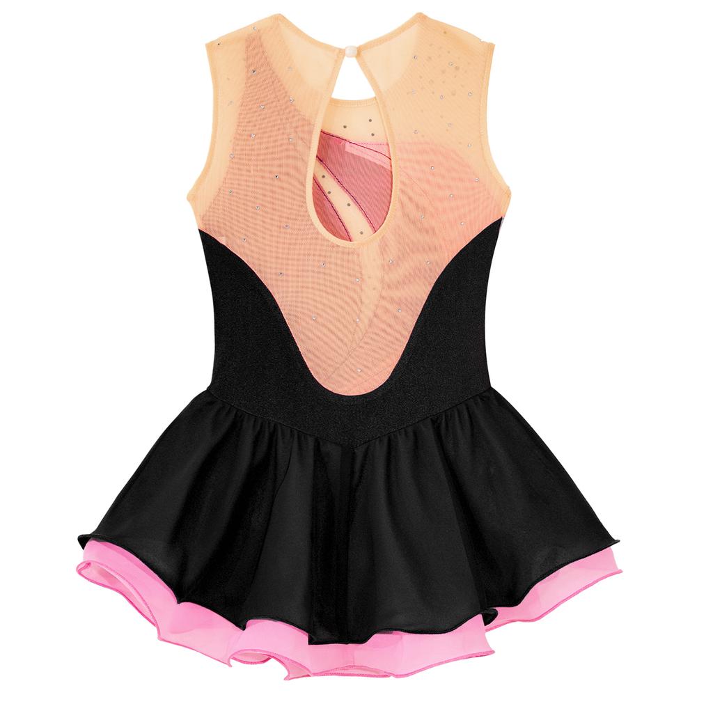 Girls' Figure Skating Dress Sleeveless Glitter Rhinestone Ballet Leotard Dress Competition Costume Gymnastics Suit