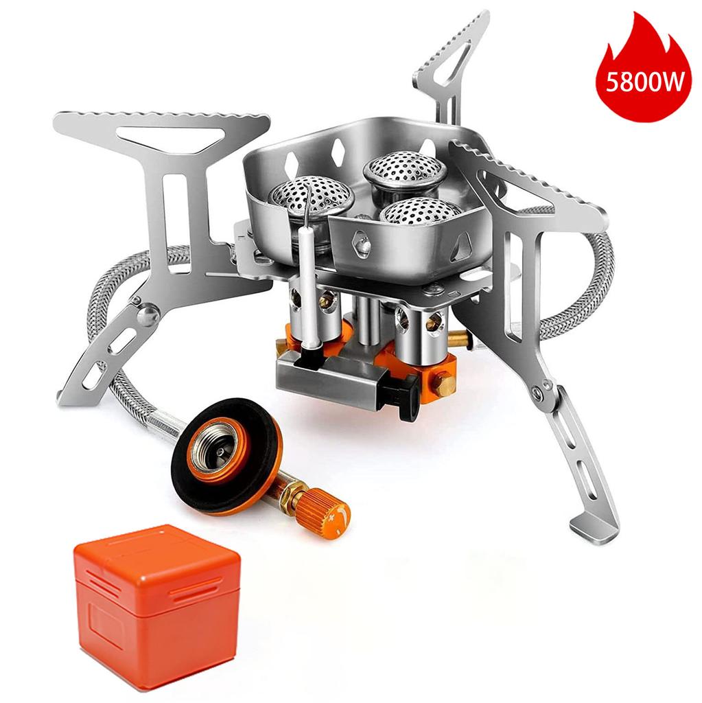 5800W Outdoor Three Head Stove Camping Windproof Stove Portable Camping Picnic Burner Hiking Foldable Ultralight Split Gas Stove