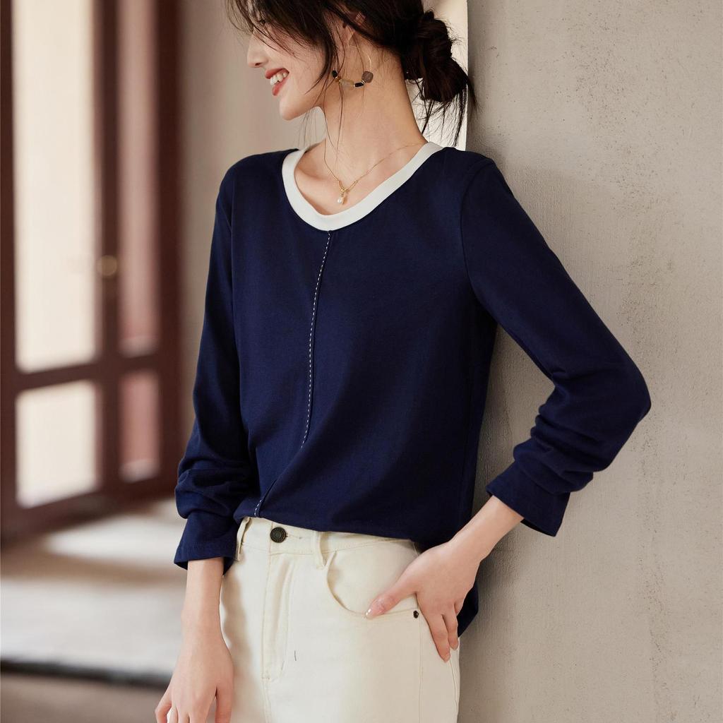 Футболка женская с длинными рукавами осенний наряд новая модная корейская свободная футболка простой и универсальный топ