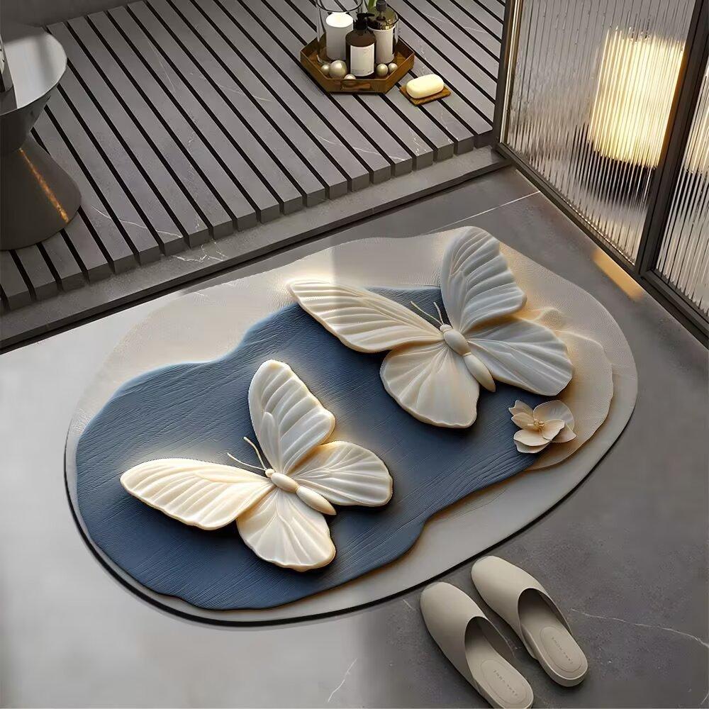 3D Visual Butterfly Floral Mat - впитывающий коврик для ванной комнаты, декоративный коврик для двери и уникальный водостойкий коврик для входа в помещение