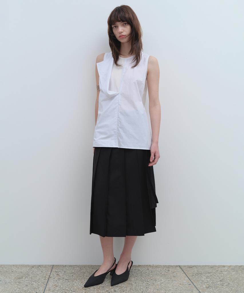 Milo Woman Zipper Layered Pleated Skirt [Black]