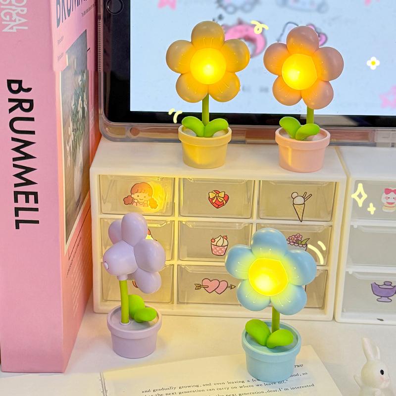 Mini Led Flower Night Light Cute Small Table Lamp Desktop Ornament Bedside Bedroom Ambient Lights Children Toy Kids Holiday Gift