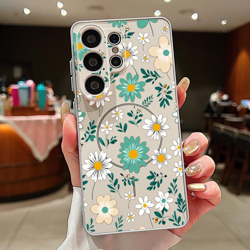 Чехол с рисунком ромашек в мультяшном стиле для Samsung S26 Edge S25 FE S24 Plus S23 S22 Ultra A15 A16 A17 A35 A36 A37 A54 A55 A56 A57 5G Магнитная матовая крышка