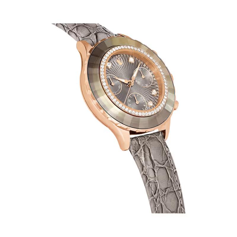 Swarovski Octea Chrono Series Watch Quartz Movement Leather Strap 42.6*37mm Gray Dial Women watches 5671153