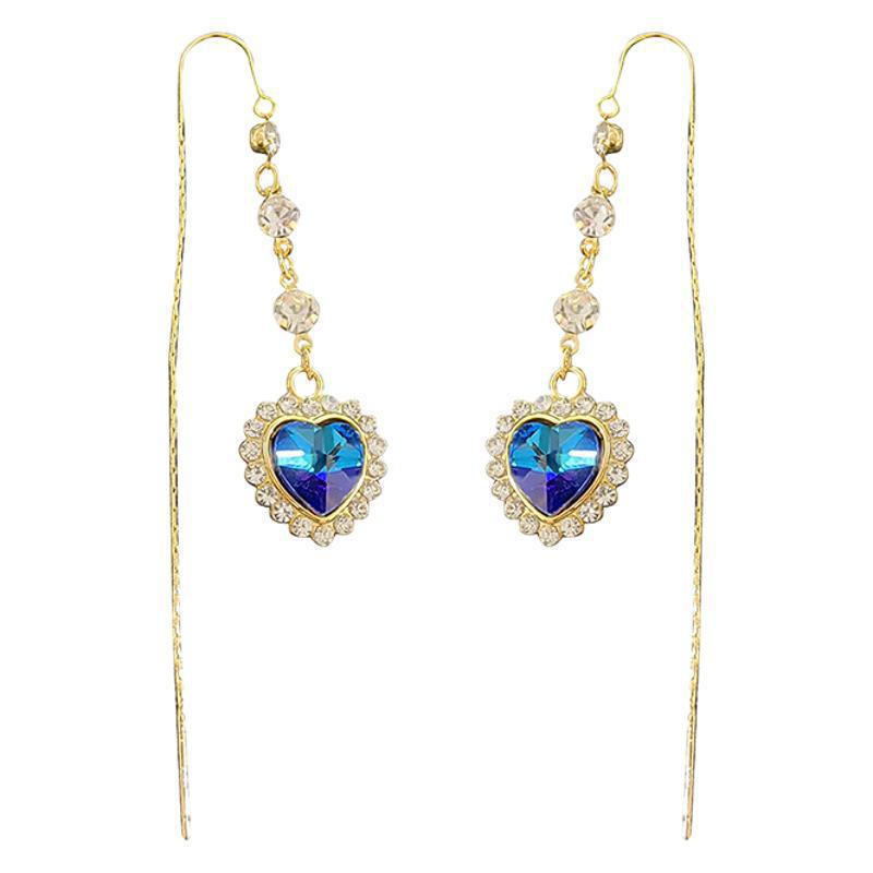 Элегантные женские серьги Love с голубыми кристаллами – длинные, роскошный дизайн