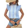 Women's Striped Sleeveless Blouse Ruffle Collar Button Down Shirt with Lace Detail Loose Fit Summer Top