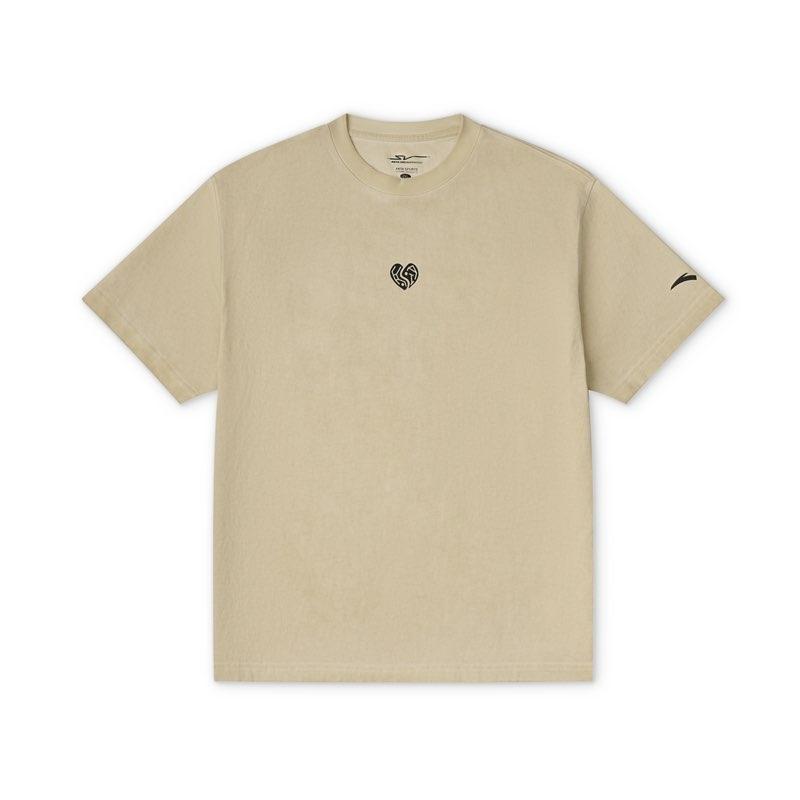 Anta Футболка Basketball Series Sport Casual Simple Print Round Neck Pullover, свободная, с коротким рукавом, мужская, бежевая 172521101V-1